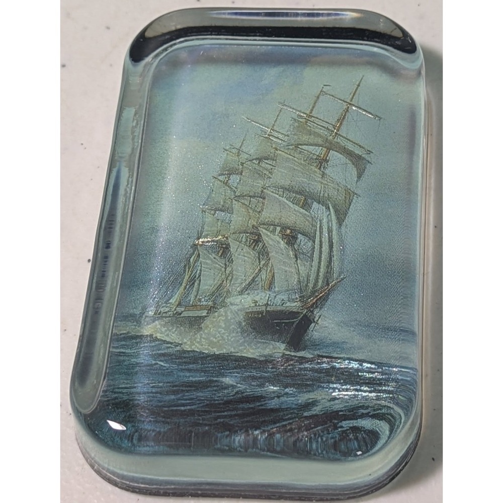 Sailboat Paperweight Sailing Ship Sea Iridescent England Glass Enesco Rectangle